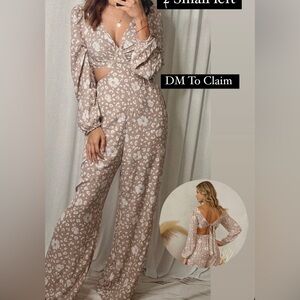 Natural Floral Jumpsuit with Open Back